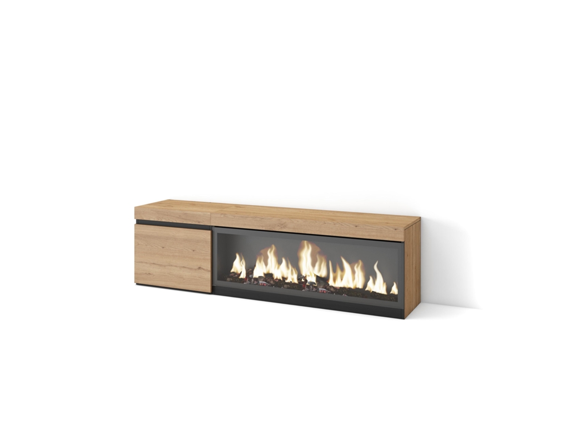Mueble TV, Televisión, 160, Para TV hasta 65, Chimenea eléctrica XXL, Roble SKRAUT HOME