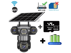 (tarjeta 64g) Cámara De Seguridad, 3 Lentes, Wifi, Energía Solar, Visión Nocturna Hd, Alarma.