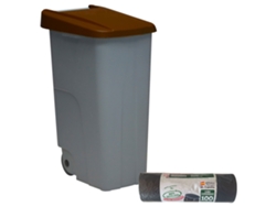 Contenedor Cerrado 85L Marrón Alt.76Cm + 10 Bolsas de Basura 100L WELLHOME