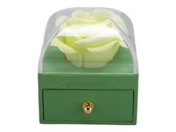 Caja para anillos romántica de palisandro, exquisito terciopelo verde.