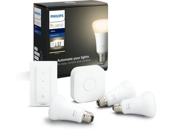 Kit 3 Bombillas Inteligentes + Bridge + Mando PHILIPS HUE (E27 - Blanca Suave)