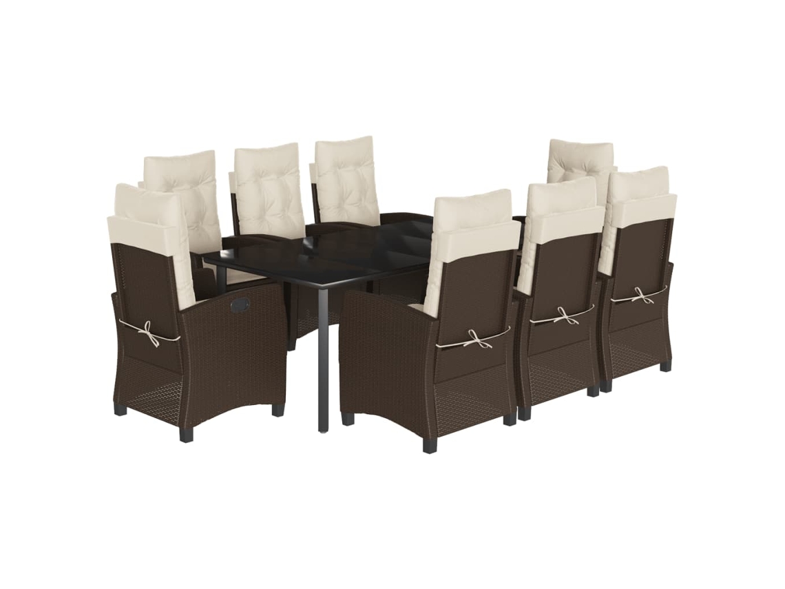 Maison Exclusive - Set Comedor Para Jardín 9 Pzas Y Cojines Ratán Sintético Marrón