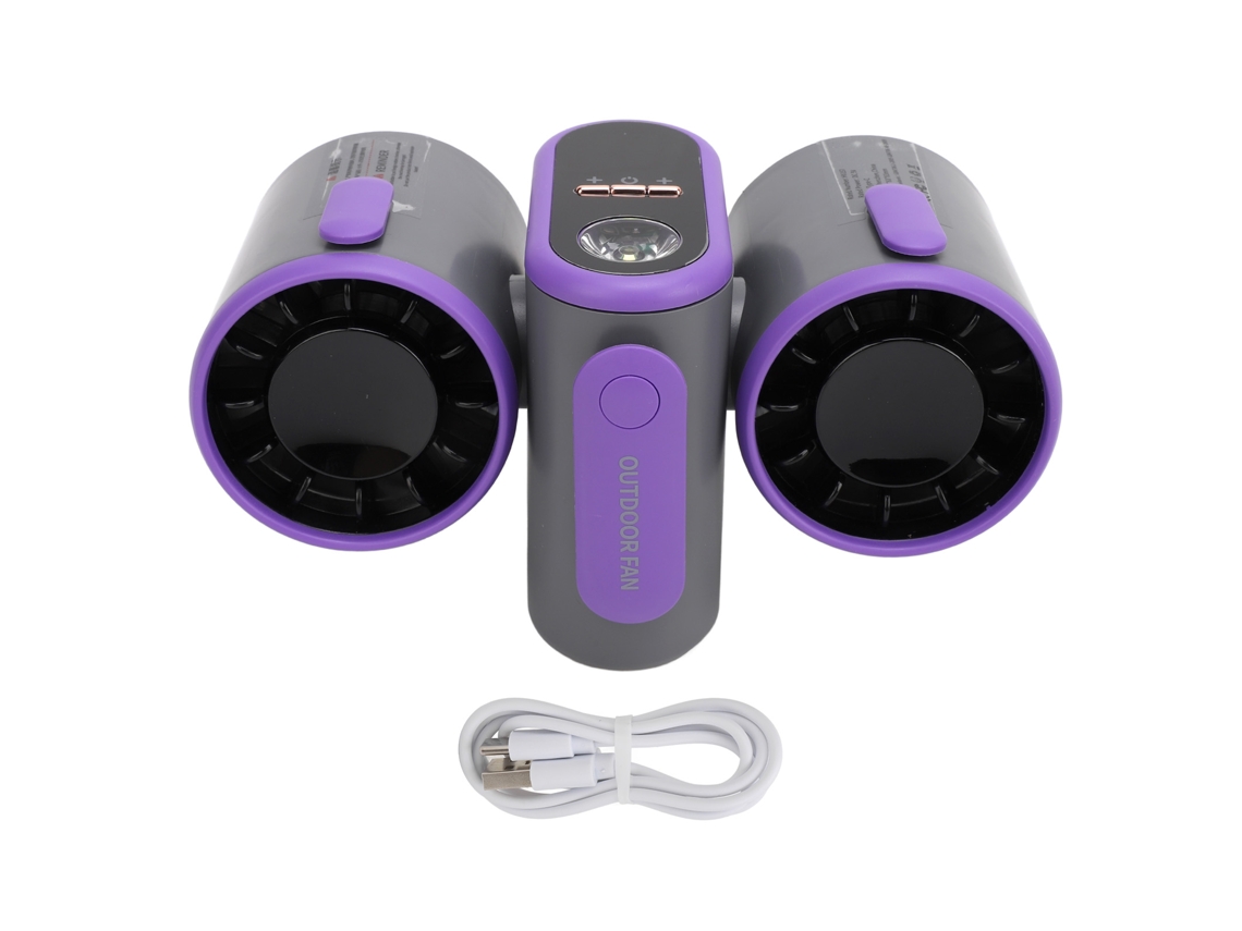 Ventilador Portátil De Cintura Con 2 Cabezales, 3 Velocidades, Luz Turbo, Batería De 8000 Mah, Alimentación Usb Para Camping Y Trabajos Al Aire Libre, Gris Oscuro.