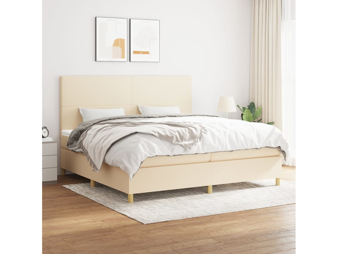 Cama Box Spring Con Colchón Tela Color Crema 200x200 Cm