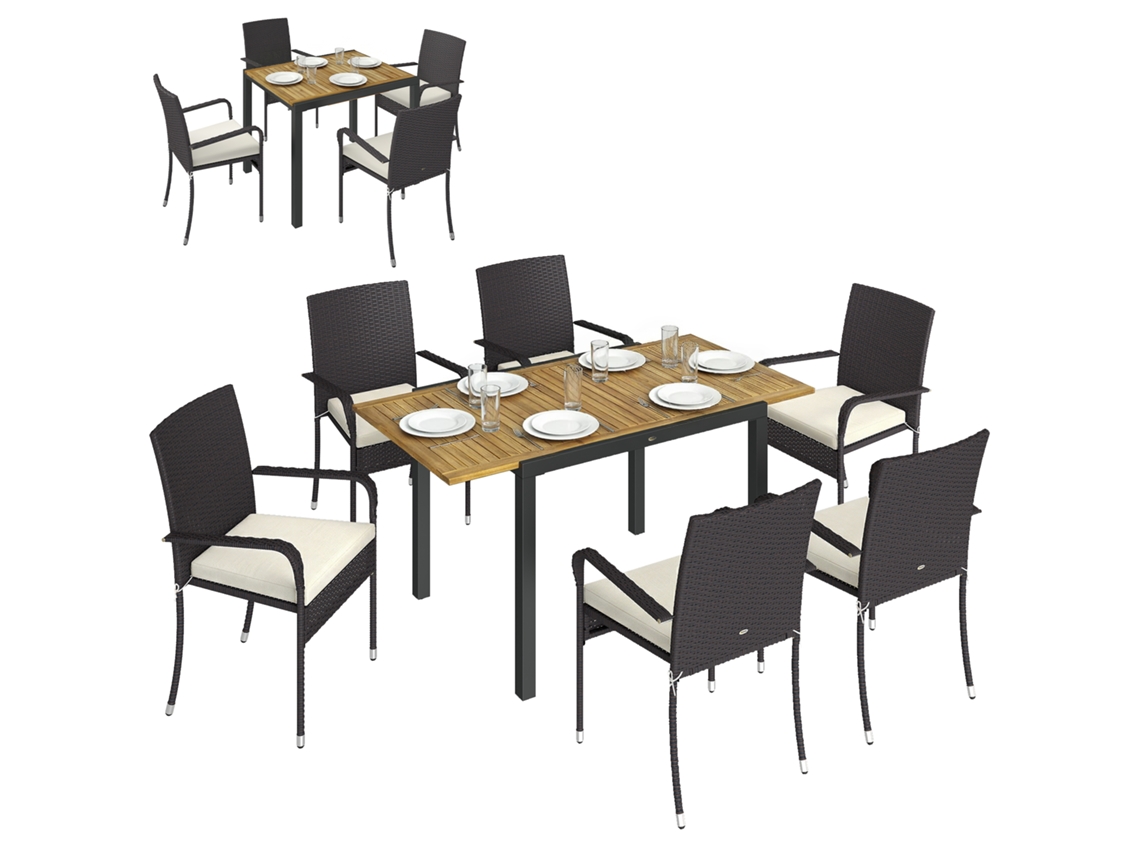 Conjunto Mesa Rattan Extensível 7 Peças 6 Cadeiras