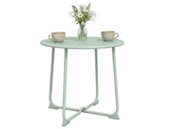 Mesa redonda de jardín con base en forma de X, Ø50x45,5 cm, verde oscuro.