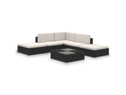 Conjunto 6 muebles de jardín VIDAXL y cojines ratán sintético negro