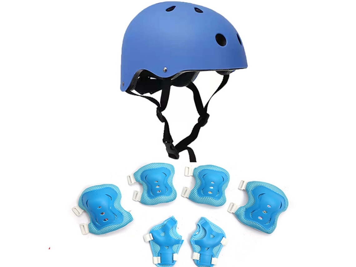 (azul Claro) Conjunto De Protección Para Casco De Scooter De 7 Piezas, Que Incluye Rodilleras, Coderas Y Muñequeras.