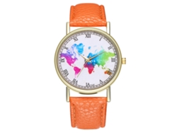 Reloj De Pulsera De Cuarzo Para Parejas De Estudiantes Con Correa De Pu Y Esfera Redonda Naranja.
