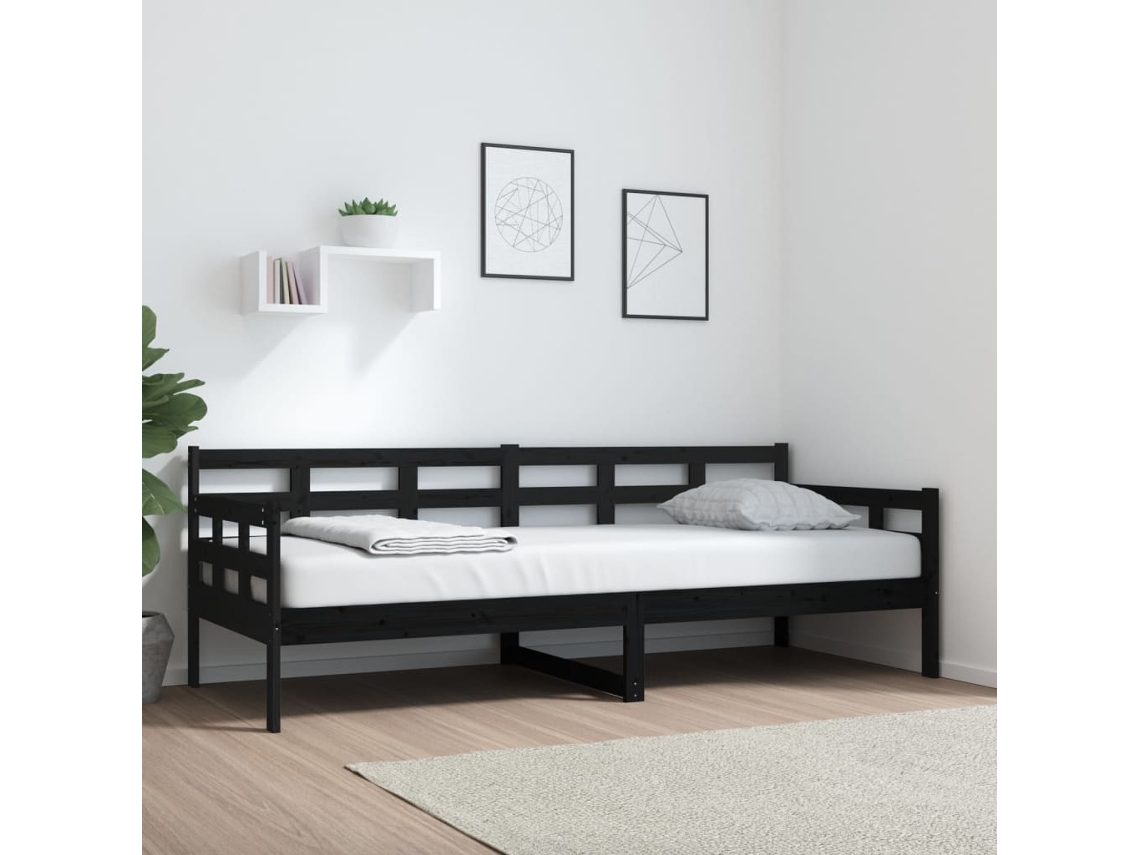 Sofá Cama Madera Maciza De Pino Negro 80x200 Cm