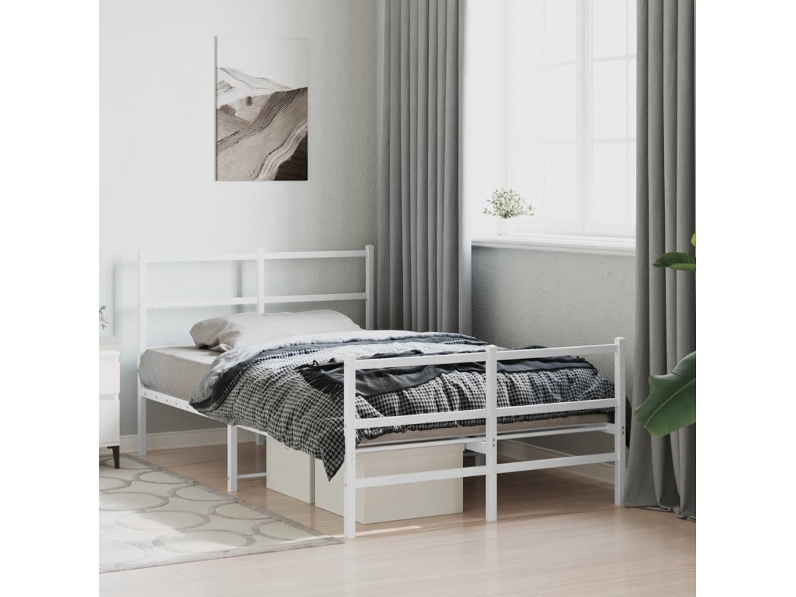 Estructura Cama Sin Colchón Con Estribo Metal Blanco 120x190 Cm