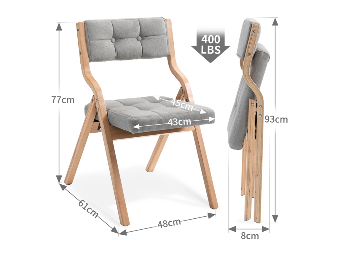 Juego de dos sillas plegables de madera acolchadas, sillas de comedor plegables portátiles.