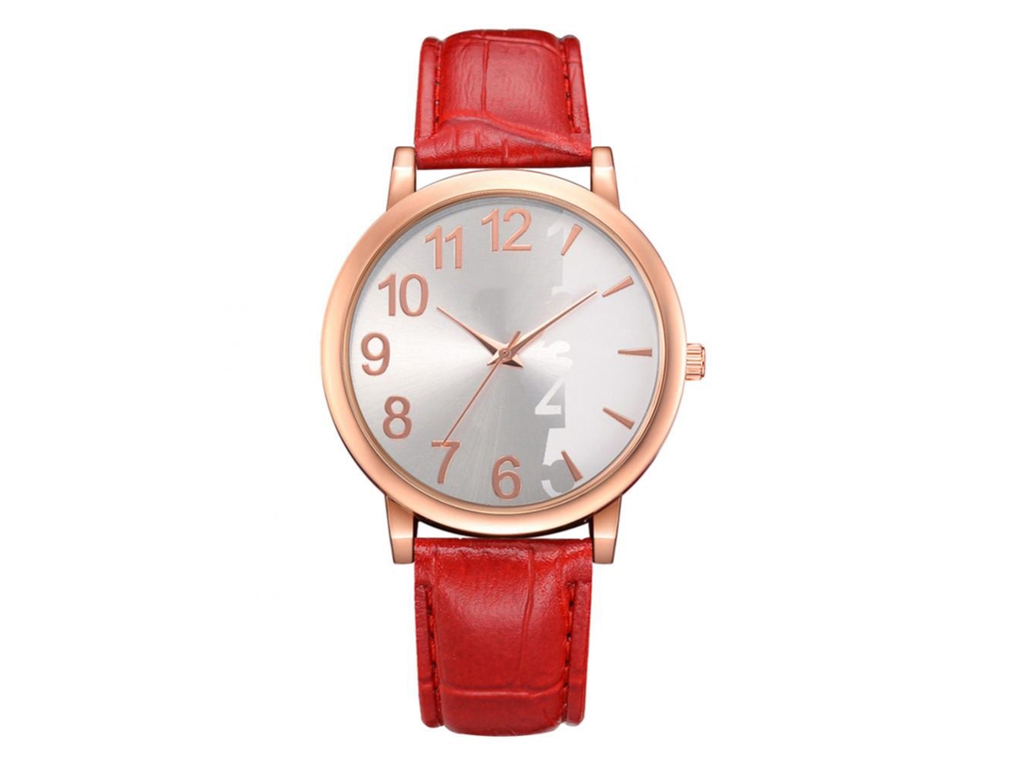 Reloj De Mujer De Aleación Con Esfera Redonda, Manecillas Azules Y Correa De Piel Sintética (rojo).