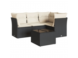 Conjunto de 5 sofás de jardín con cojines de mimbre, color negro, EXCLUSIVA MAISON (5 piezas)