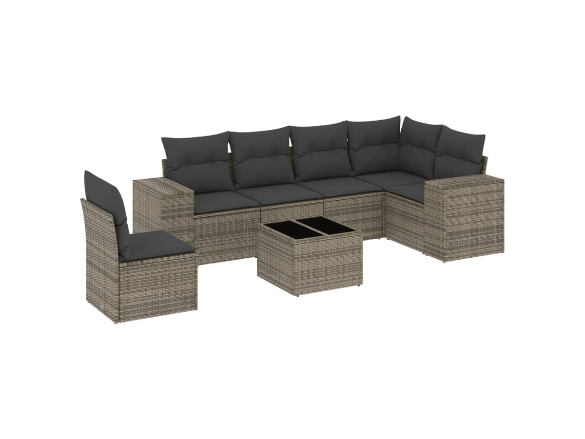 Maison Exclusive - Set De Sofás De Jardín 7 Piezas Con Cojines Ratán Pe Gris