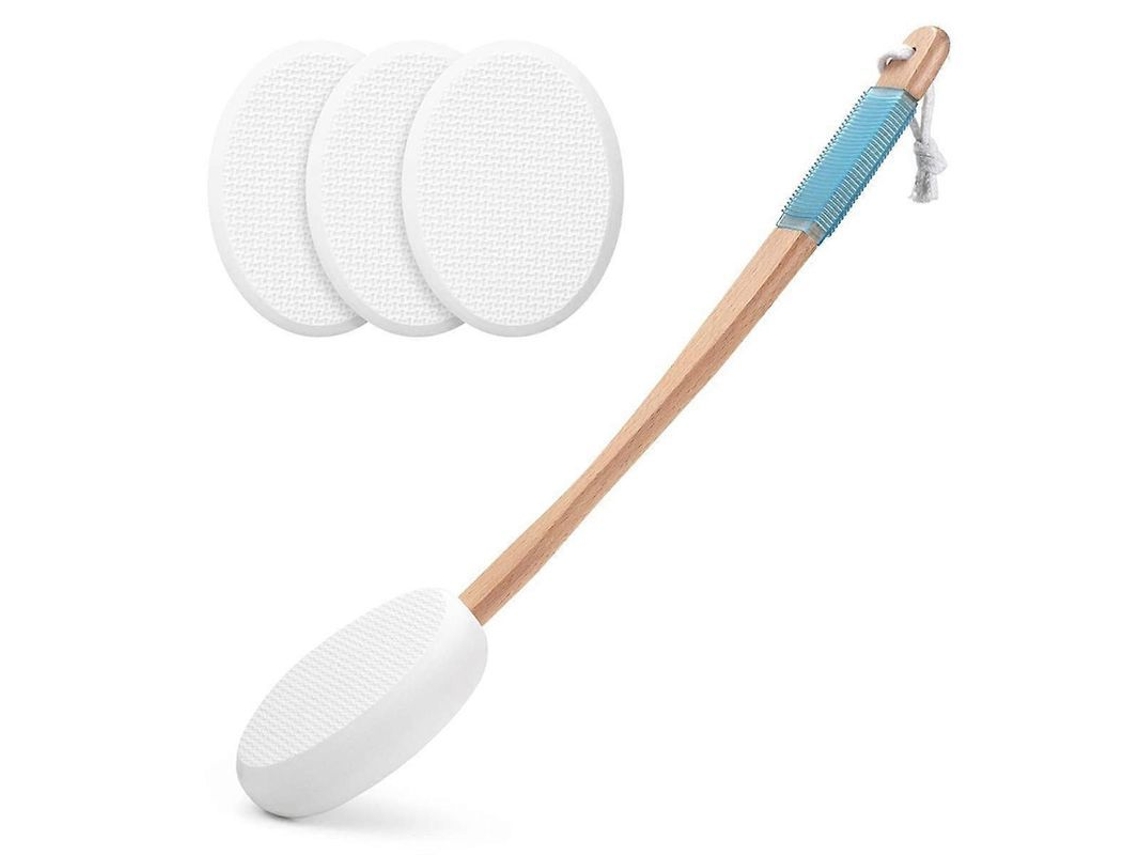 Aplicador Blanco De Loción Para Espalda Y Pies Con 4 Almohadillas Extraíbles Y Mango Largo.