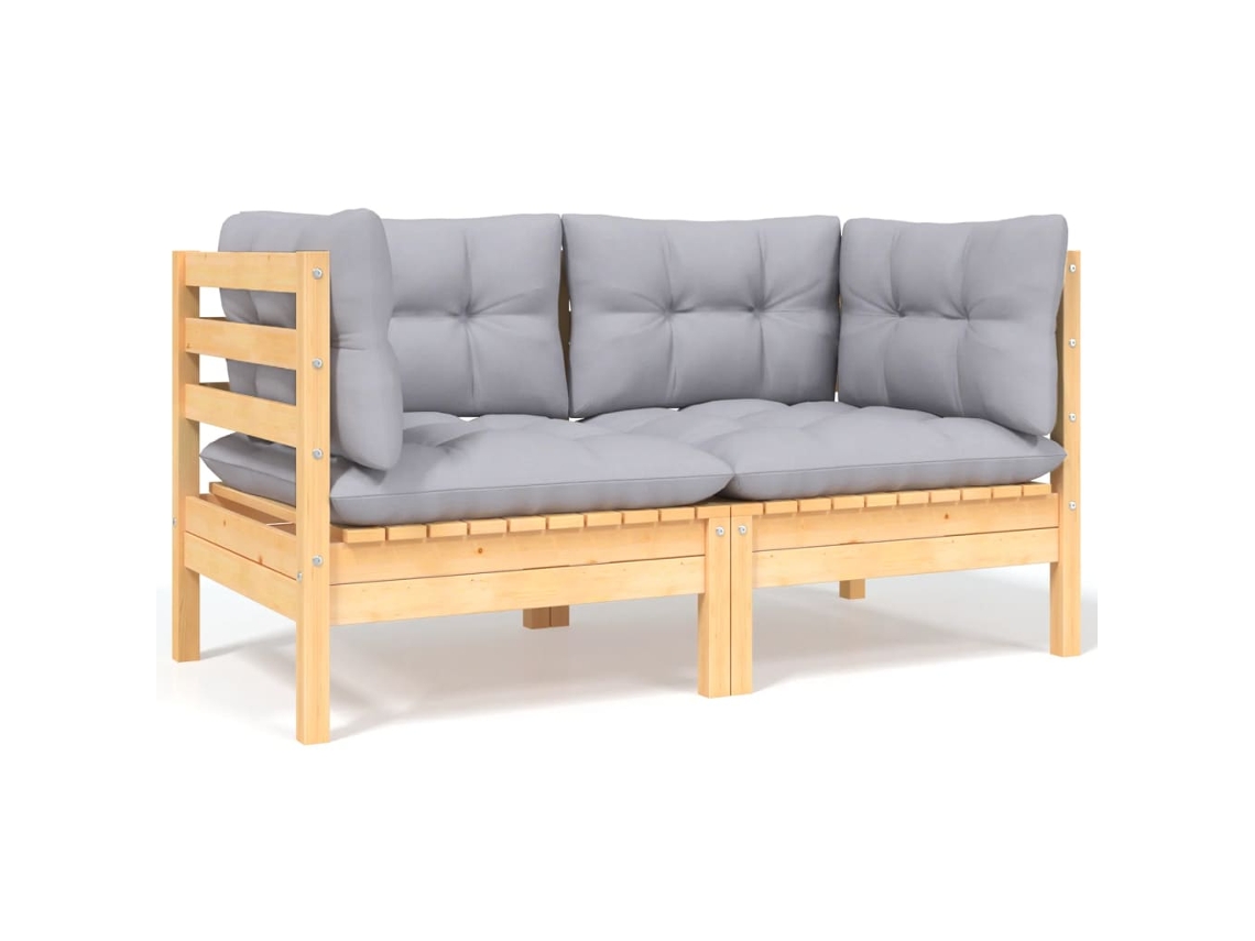 Sofá LOVELY HOME Relax de Jardín de 2 Plazas con Almohadones de Pino Macizo en Color Gris (60 x 32 x 5 cm)