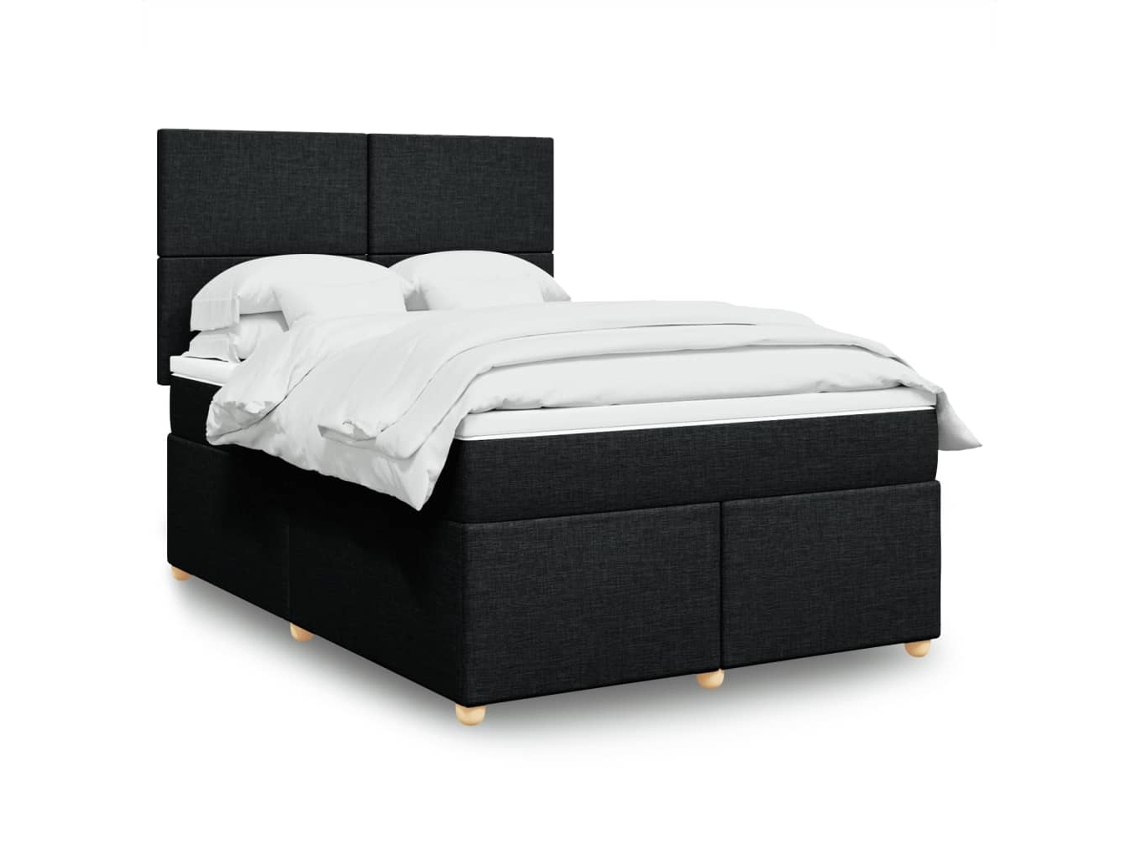 Cama Box Spring Con Colchón Tela Negro 140x190 Cm