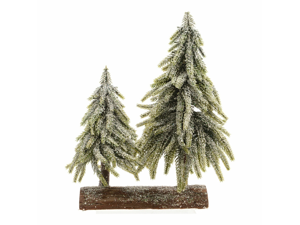 Árbol de Navidad Duplo Nevado Base de Madeira 28 X 16 X 28 cm