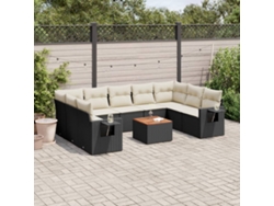 Conjunto de sofá de jardín de 10 piezas con cojines en mimbre sintético negro de DKD Home Decor