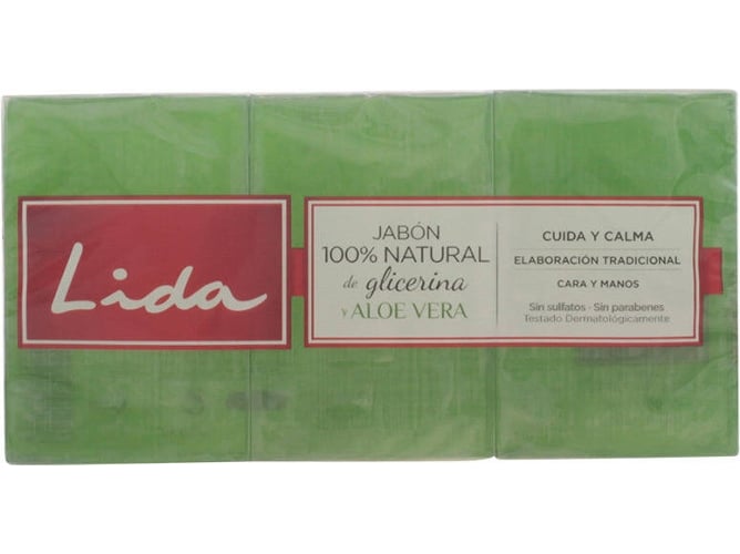 Jabón LIDA Natural Glicerina y Aloe Vera 3 Unidades De 125 g