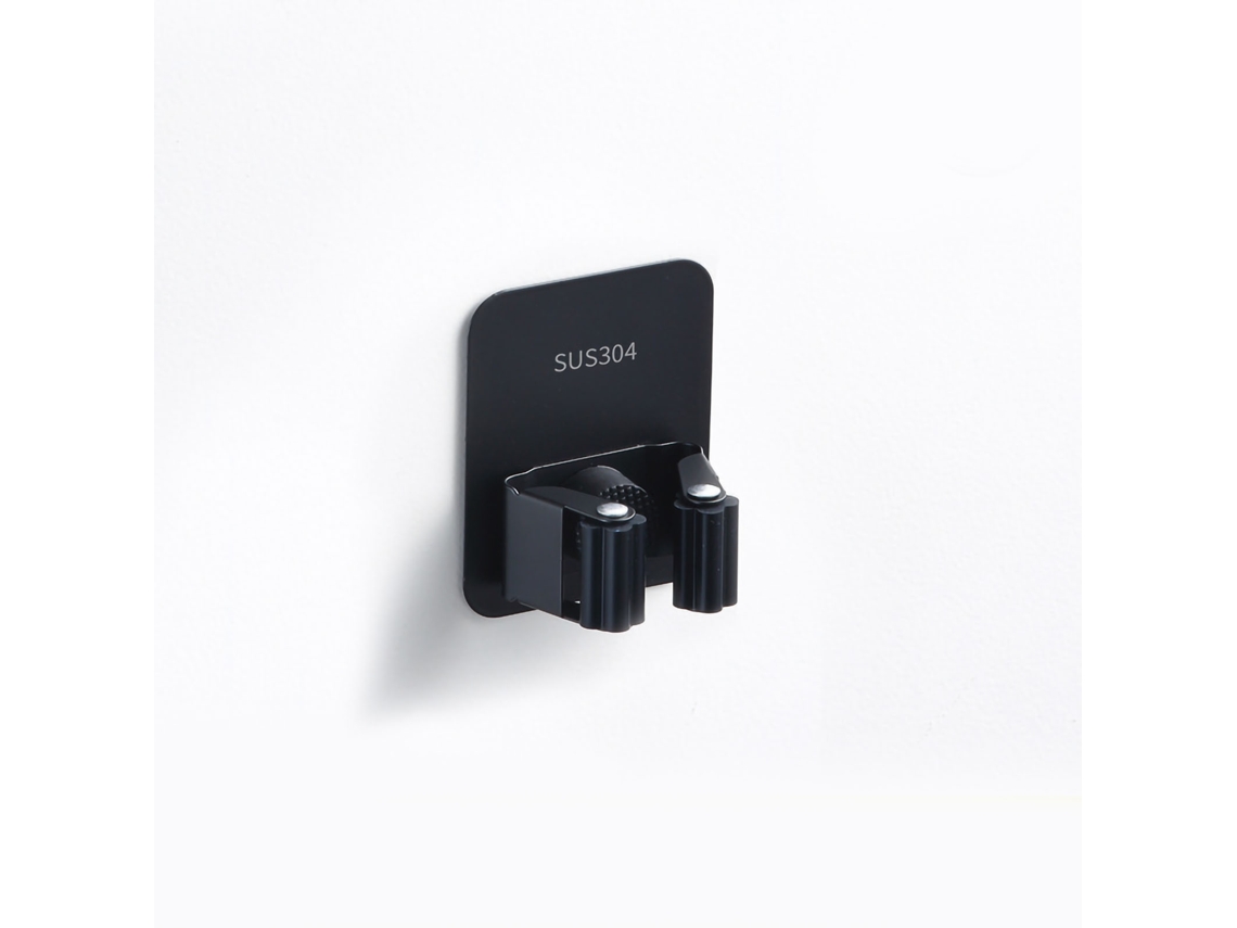 Soporte De Pared De Acero Inoxidable Para Escobas Y Trapos - No Requiere Perforación - Multifuncional - Baño/cocina - Negro