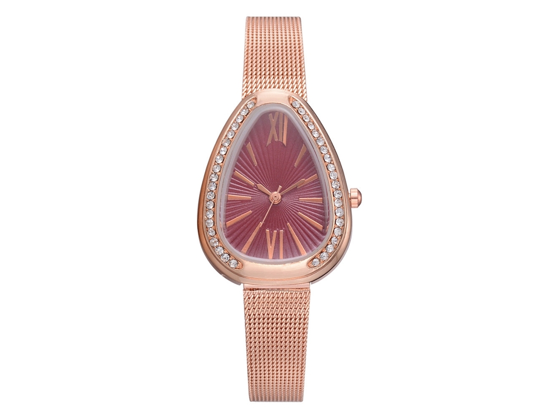 Reloj De Cuarzo De Moda Para Mujer Con Correa De Malla Y Esfera Con Diseño De Gota De Agua Y Diamantes De Imitación (rojo)