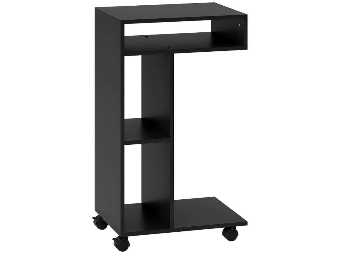 Mesa Auxiliar, Carro de Servicio en Forma de C, 4 Ruedas, 3 Compartimentos, 40 x 30 x 69 cm, Negro Zkaka