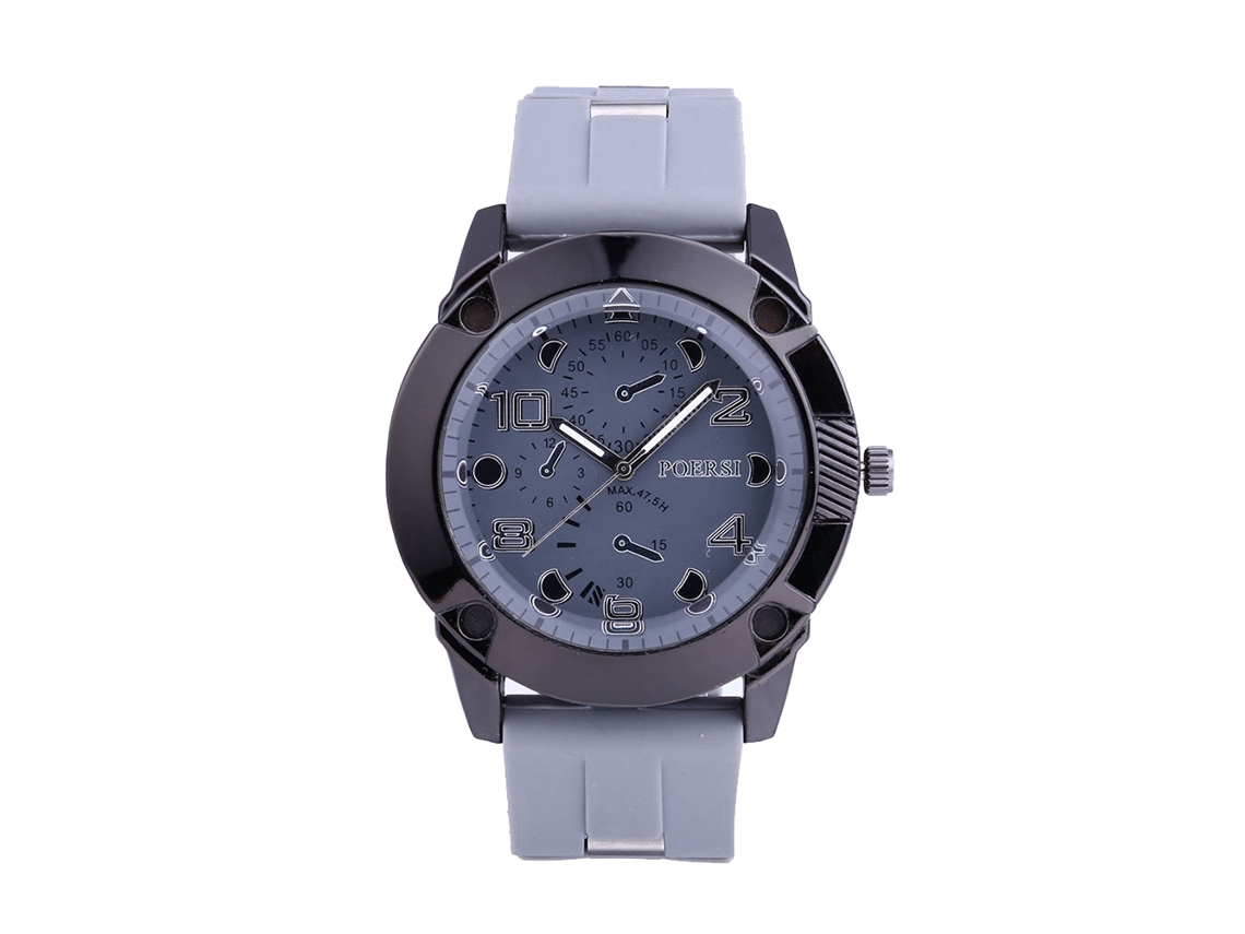 Reloj Casual Para Hombre Con Tres Zonas Horarias, Correa De Silicona, Cuarzo Gris.