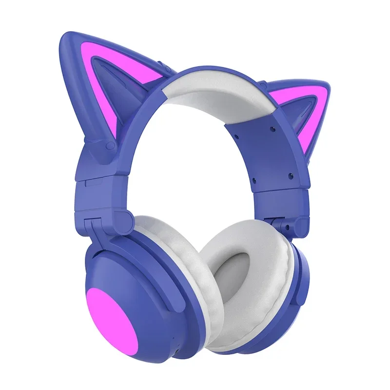Auriculares inalámbricos con orejas de gato y luces LED (morado)