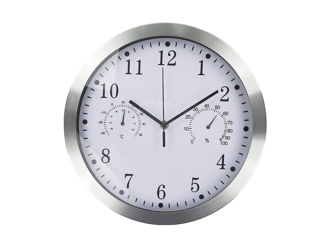 Reloj De Pared Silencioso De 30 Cm Con Termómetro E Higrómetro Para Uso En Interiores Y Exteriores, Lente De Cristal De Alta Calidad Y Diseño Fácil De