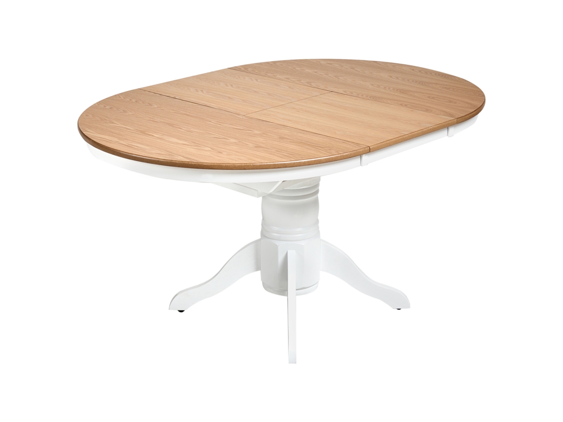 Mesa de comedor extensible Beliani Akron en madera de caucho marrón 106x150x74
