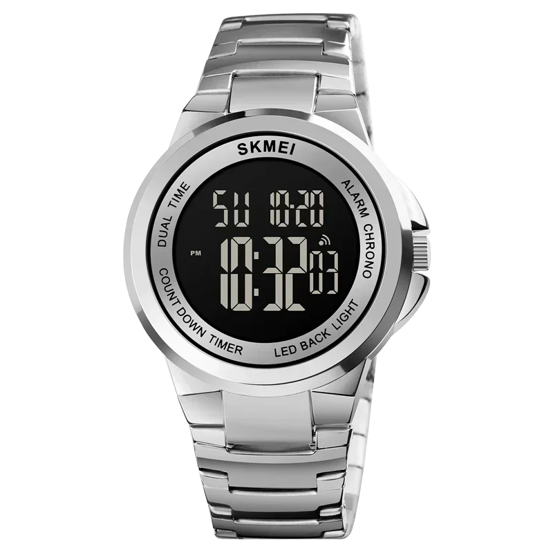 Reloj Deportivo Digital Para Hombre Con Cronómetro Led Resistente Al Agua, Color Plata Y Negro.