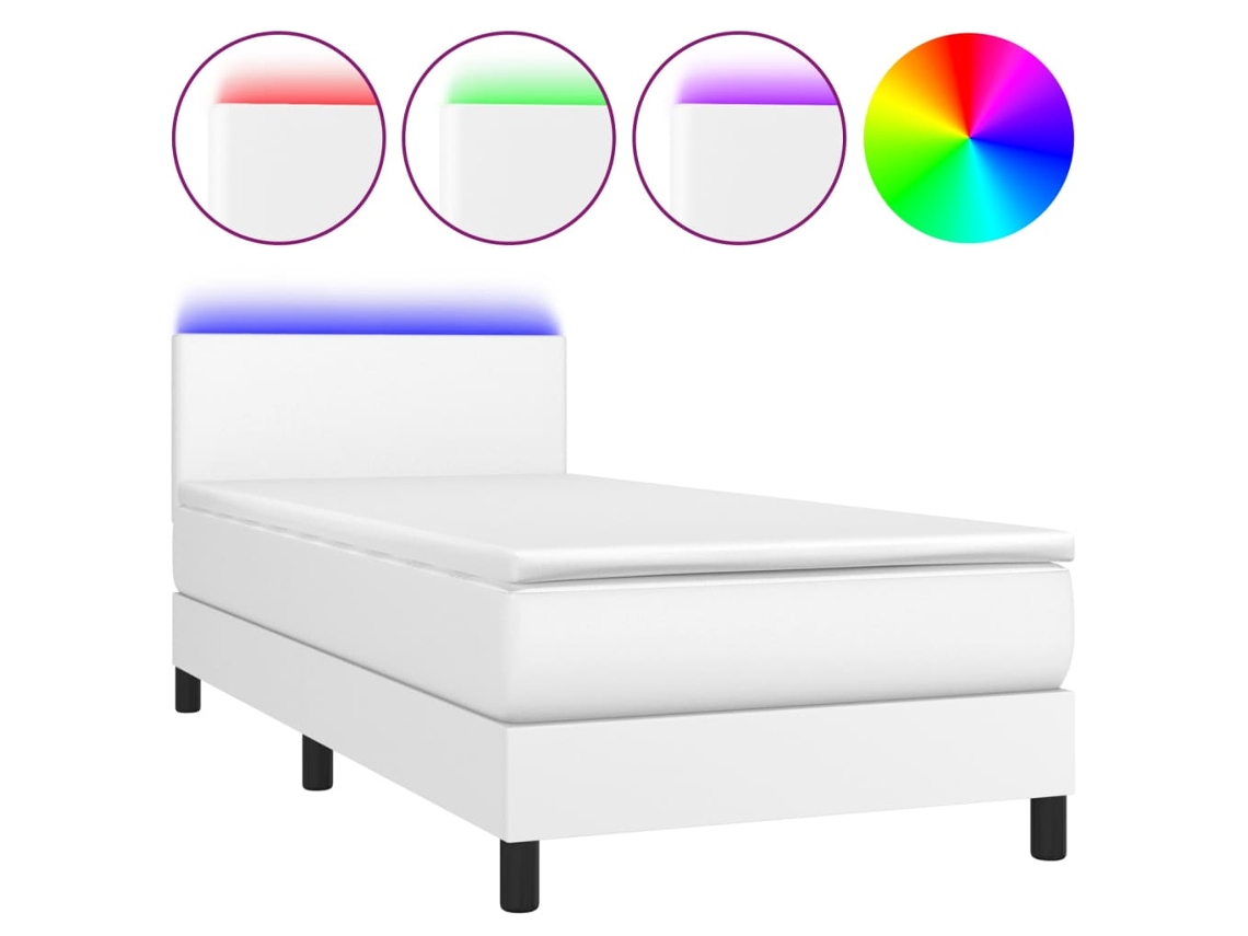 Maison Exclusive - Cama Box Spring Y Colchón Led Cuero Sintético Blanco 90x190 Cm