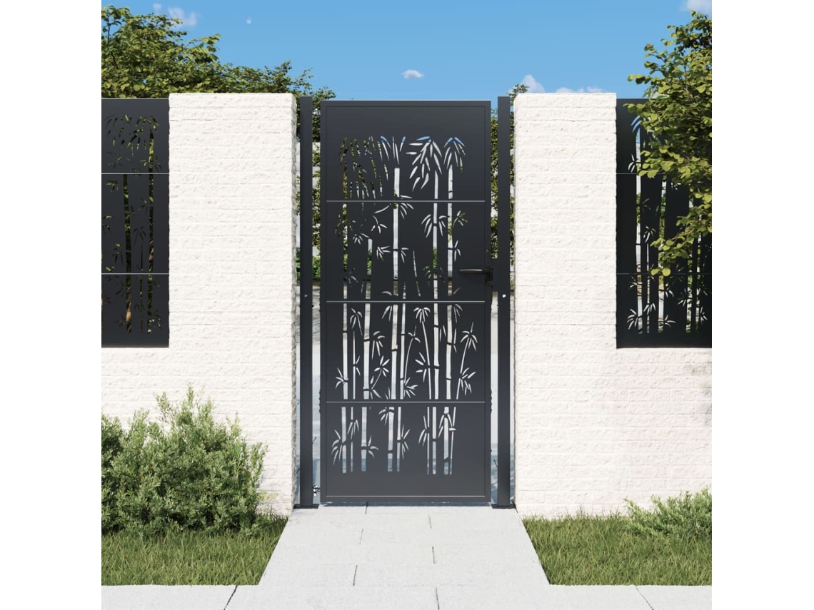 Puerta de jardín de acero, 105 x 205 cm, diseño de bambú, antracita, WSD703246 Lovely Home