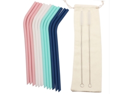 Juego de 14 Pajitas de Silicona Reutilizables Con Cepillos Multicolor Bpa Free para Batidos