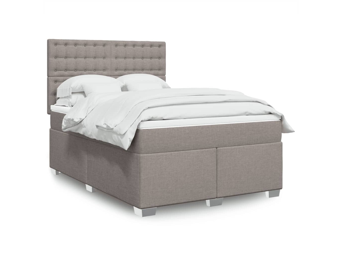 Cama Box Spring Con Colchón Tela Gris Taupe 140x200 Cm