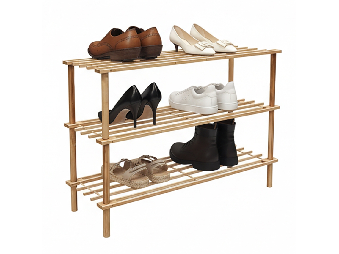 Relaxdays Sapateira De Bambu, 3 Níveis, Para 9 Pares De Sapatos, 48 X 74 X 26 Cm, Prateleiras Em Grelha, Natural
