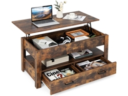 Mesa pequeña con tapa elevable, mesa pequeña industrial con compartimento, estante de almacenamiento y 2 cajones Costway