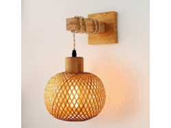 Luminária De Parede Em Madeira E Metal — Design Retrô Em Gaiola (soquete E27) Com Cúpula Em Rattan, Máx. 60w (lâmpada Não Incluída)