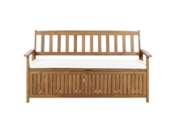 Bancos de jardín Beliani Sovana con cojines, madera de acacia, blanco crema, 160x60x91