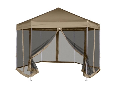 MAISON EXCLUSIVE Carpa desmontable hexagonal paredes gris taupe 3,6x3,1m 220g/m²