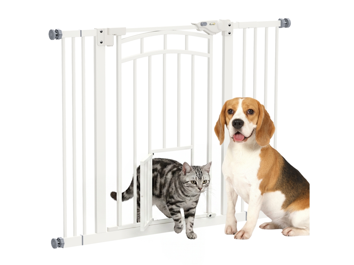 Portão Cães 74-100 Cm Extensão Pressão Trava Dupla Branco