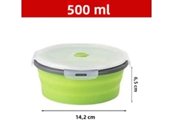 Fiambrera redonda de silicona, plegable con tapa, portátil y apta para microondas. MDUG (verde, 500 ml)