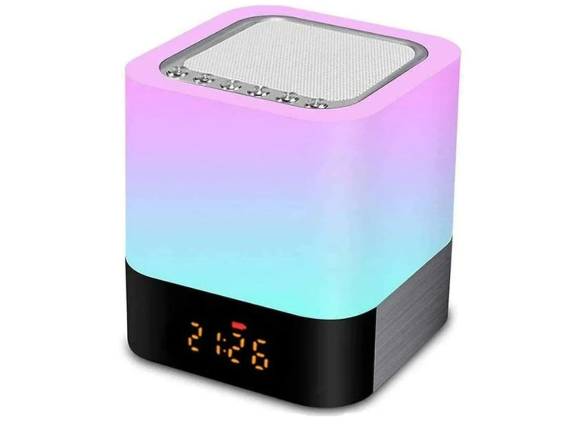 Lámpara de noche con altavoz Bluetooth, lámpara táctil que cambia de color, luz nocturna RGB regulable, reloj despertador digital Bestvite