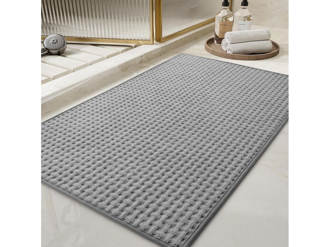 Alfombrilla De Baño A Cuadros, Superabsorbente, Antideslizante, Lavable A Máquina, 61 X 91 Cm, Gris.