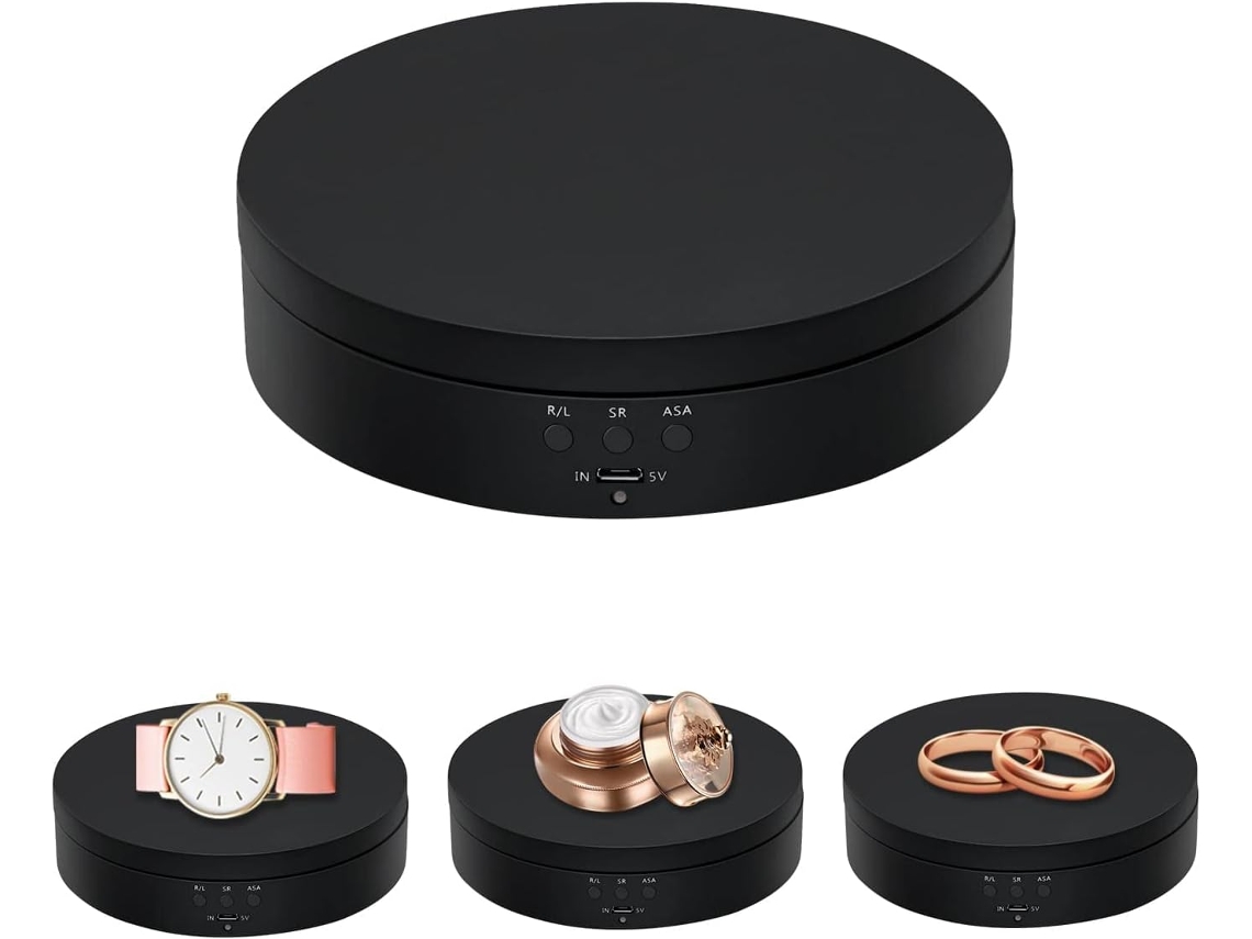 Plataforma giratoria de 360 grados para fotografía y exhibición de joyas, relojes y productos digitales (negra)