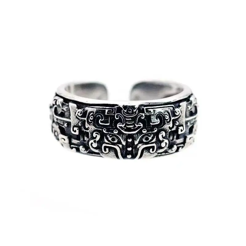 Anillo Con Forma De Bestia Mítica China, De Plata Retro, Un Anillo Clásico Y Dominante Para Hombre.