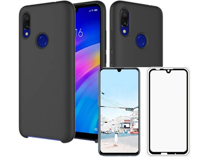 Kit Carcasa y Protector Cristal 5D Huawei P Smart 2019 Silicone Negro