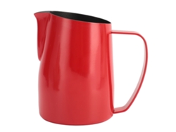 Jarra profesional para espumar leche, elegante y exquisita, boca inclinada, acero inoxidable, 450 ml, rojo brillante